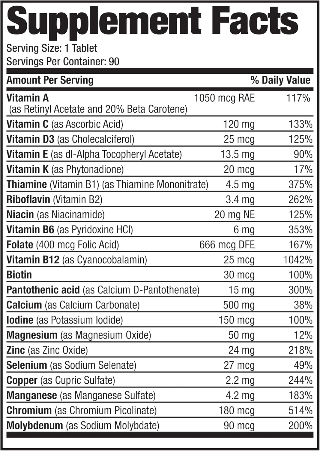 Bronson ONE Daily Women's 50+ Complete Multivitamin Multimineral, 90 Comprimidos