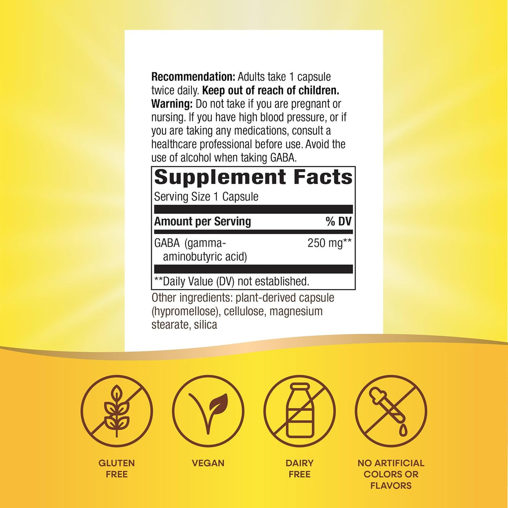 Nature's Way GABA (Ácido Gamma-Aminobutírico) - 250 mg, 60 Cápsulas Veganas