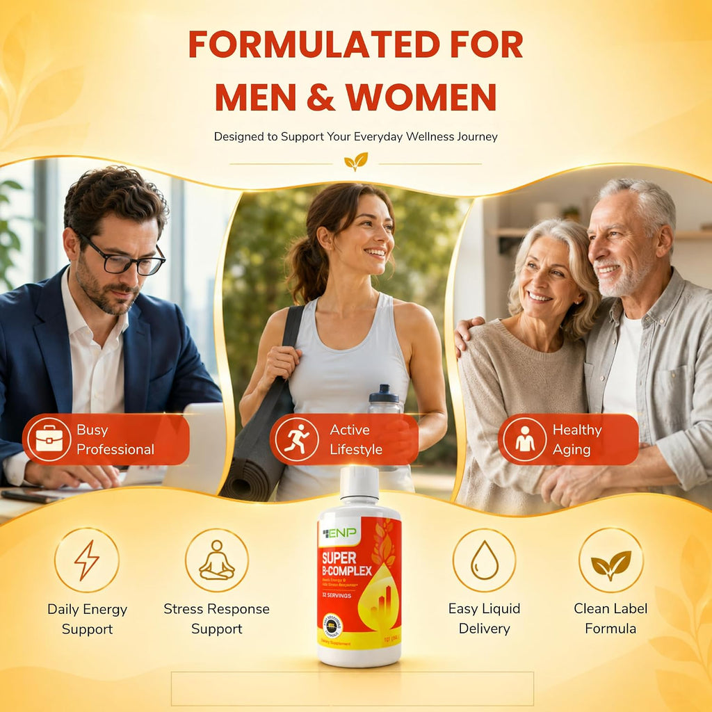 ENP Super B Complex Liquid - B12, B6, Tiamina y Biotina - Apoyo Energético, Metabólico y Nervioso - Vitaminas B Líquidas para el Bienestar Diario - 32 Porciones