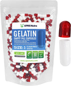 XPRS Nutra Cápsulas Vacías Tamaño 1 - 500 Unidades - Cápsulas de Gelatina Bovina para Rellenar - DIY (Rojo/Blanco Transparente)