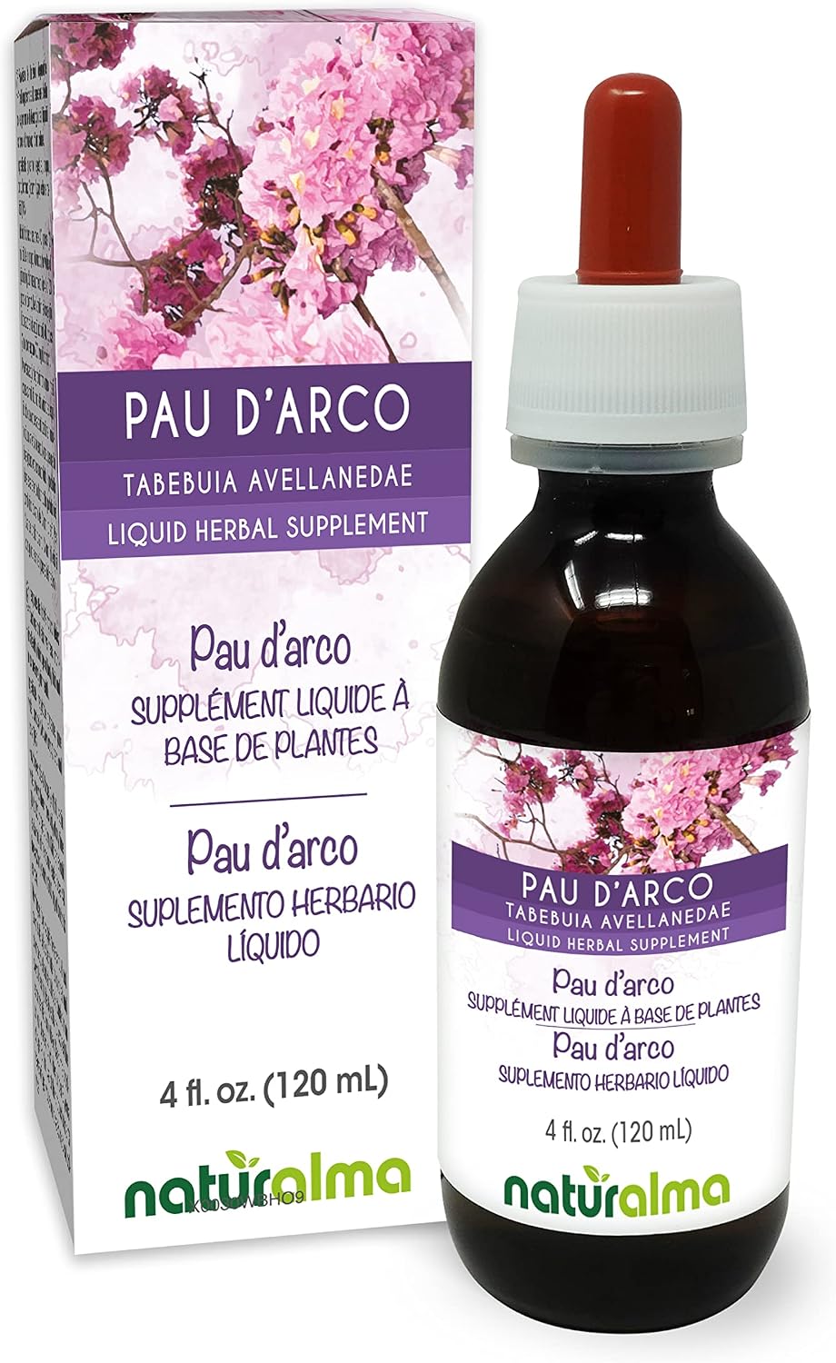 Naturalma PAU d'arco o Lapacho (Tabebuia avellanedae o Tecoma curialis) corteza Tintura sin Alcohol - 118 ml Extracto Líquido en Gotas - Suplemento Herbal - Vegano