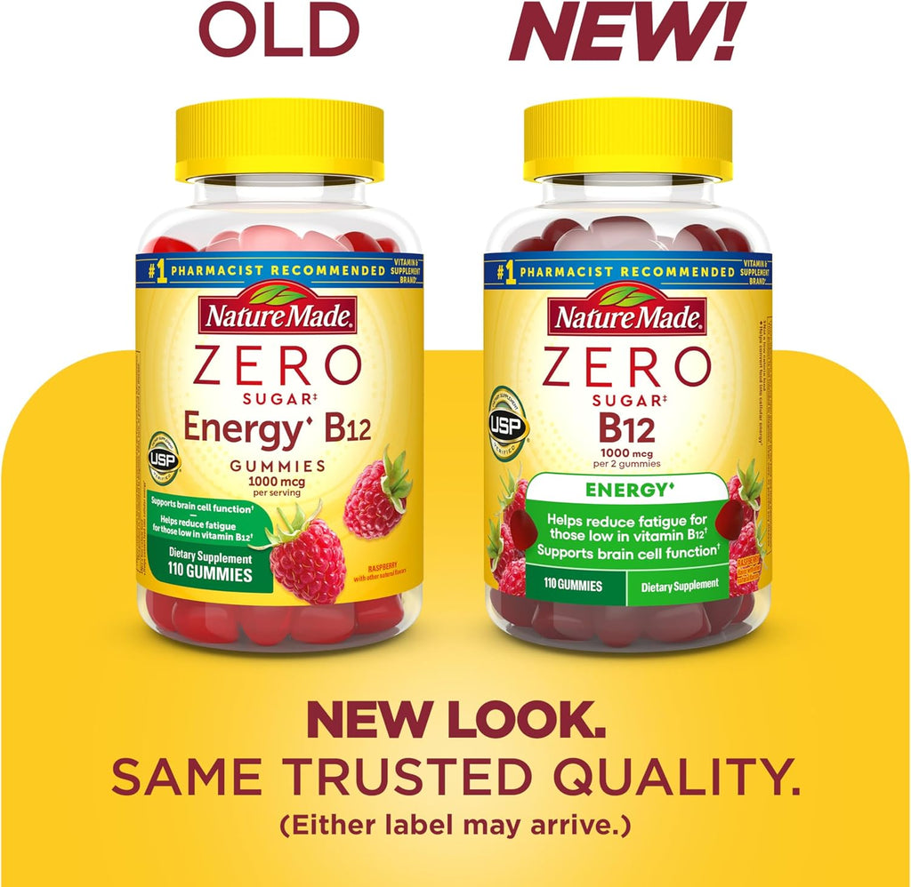 Nature Made Zero Sugar Energy Vitamin B12 Gummies 1000 mcg – 110 gominolas sin azúcar