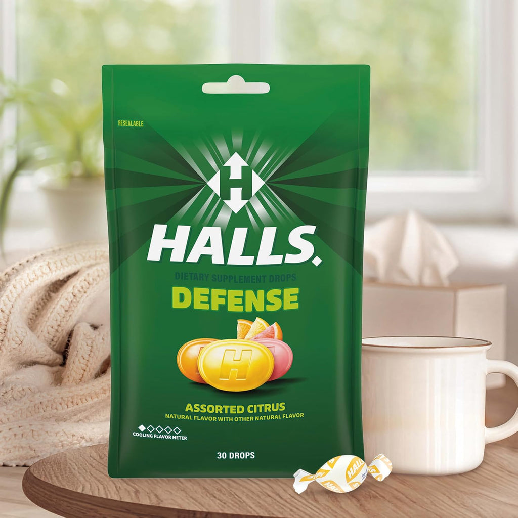 HALLS Defense Pastillas de Vitamina C Cítricos Variados, 30 unidades