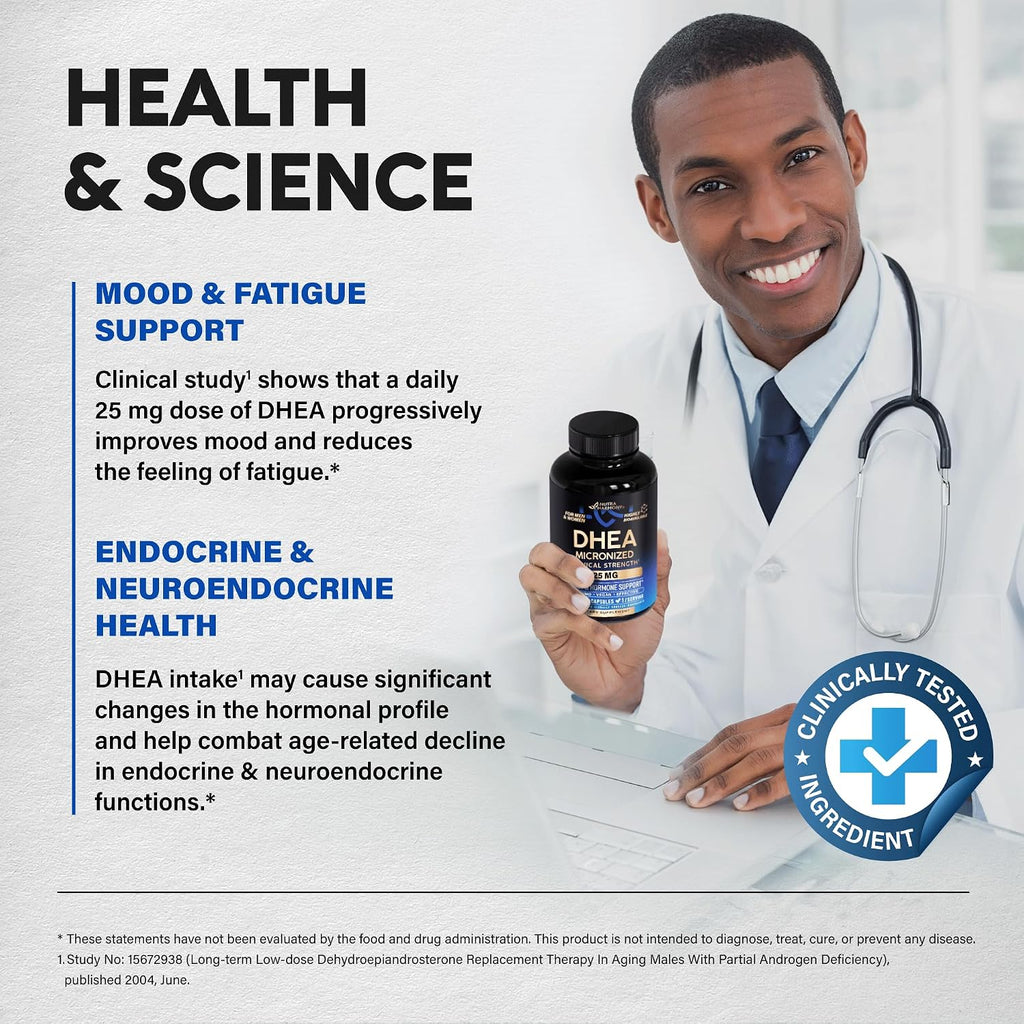 DHEA 25mg Micronizado - Suplemento Hormonal para Mujeres y Hombres - 120 Cápsulas Veganas