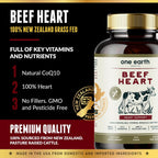One Earth Health Corazón de Ternera Alimentado con Pasto - Neozelandés - 3000mg por Porción - 200 Unidades
