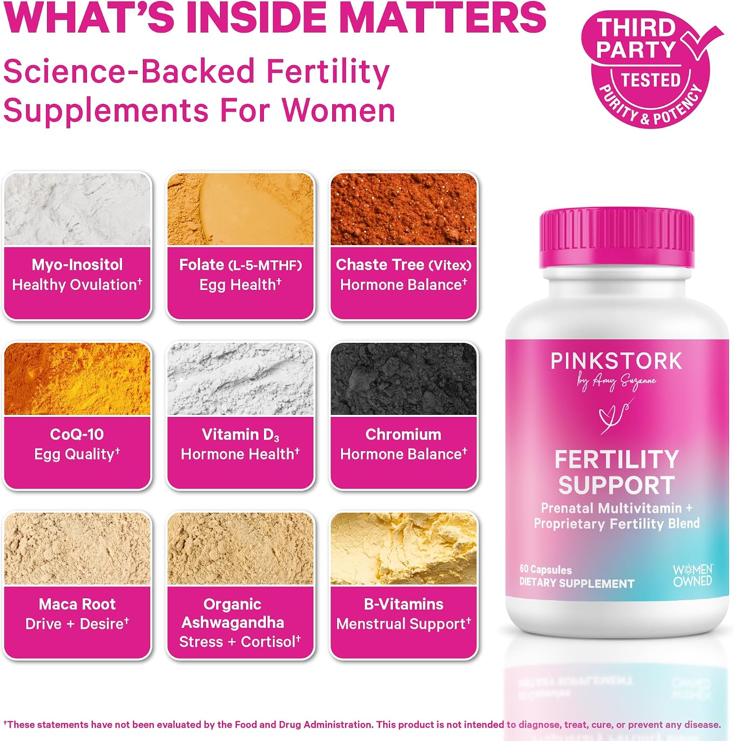 Pink Stork Suplementos de Fertilidad para Mujeres - 120 Cápsulas