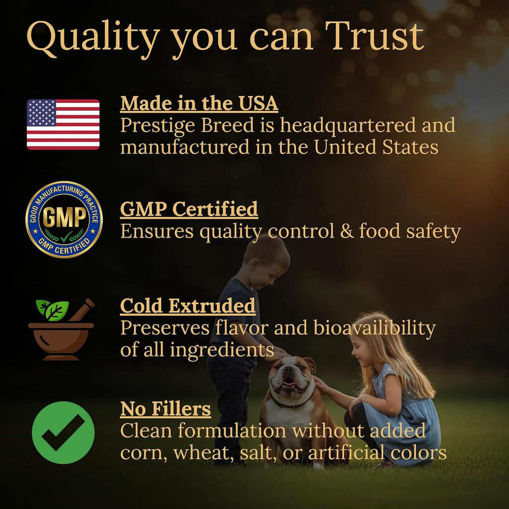 Prestige Breed Multivitamínicos para Bulldog, Nutrición Equilibrada, 90 Comprimidos, Hecho en USA con Bacon de Verdad