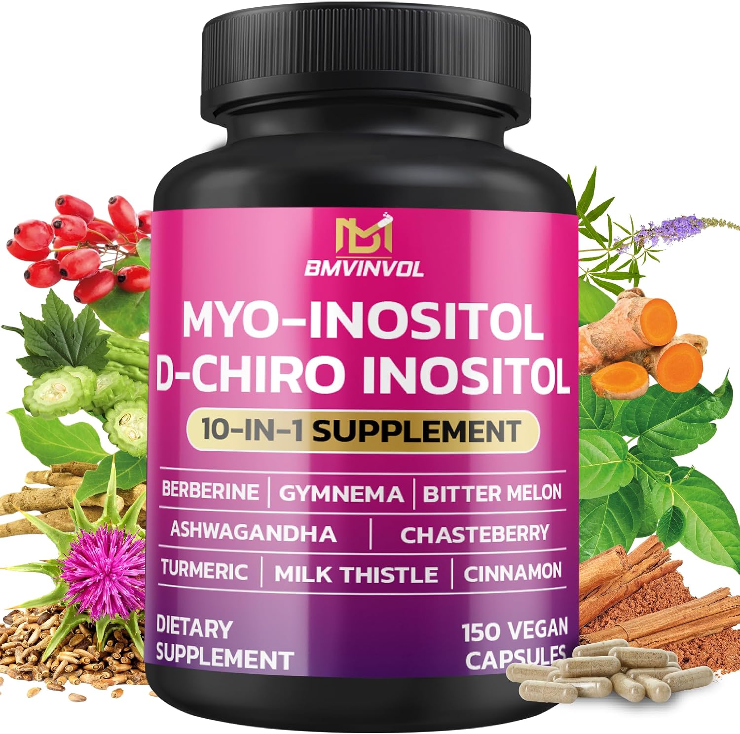 Inositol Complex – Myo-Inositol y D-Chiro Inositol 40:1 con Berberina y Extractos Botánicos – 60 Cápsulas