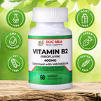 Vitamina B2 Riboflavina 400mg con Magnesio – 60 Cápsulas Veganas para el Alivio de Migrañas