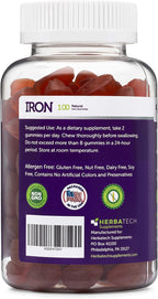 Gomitas de Hierro y Multivitamínicas - Adultos y Niños - Sabor a Uva - Vegano - Herbatech