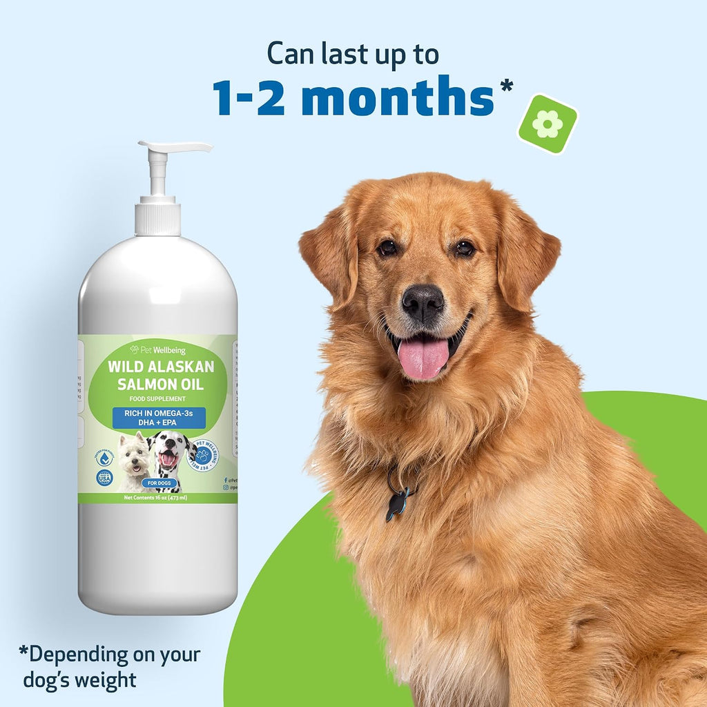 Pet Wellbeing Aceite de Salmón Salvaje de Alaska para Perros - Omega 3 EPA y DHA - 473 ml con Dosificador