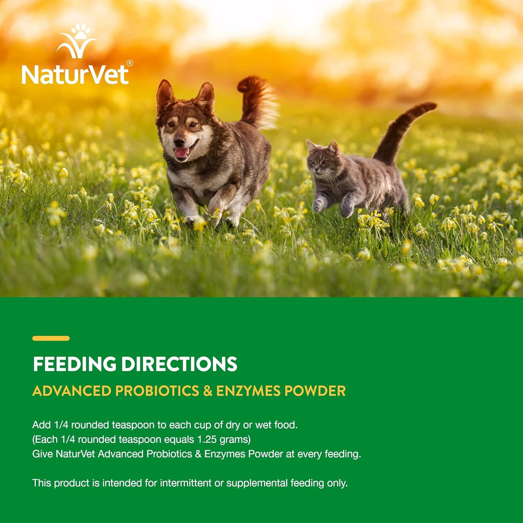 NaturVet – Probióticos y Enzimas Avanzados con Probiótico PB6 de Fuerza Veterinaria – Para Perros y Gatos (454 g)