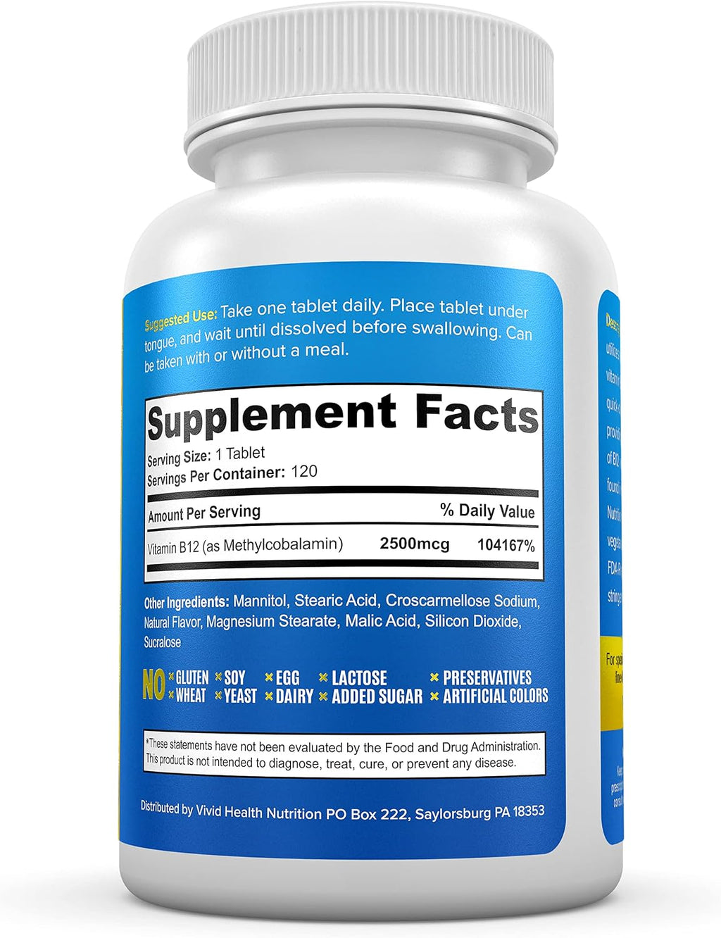 Vitamina B12 Sublingual 2500 mcg - Metilcobalamina - 120 Comprimidos Sabor Fruit Punch