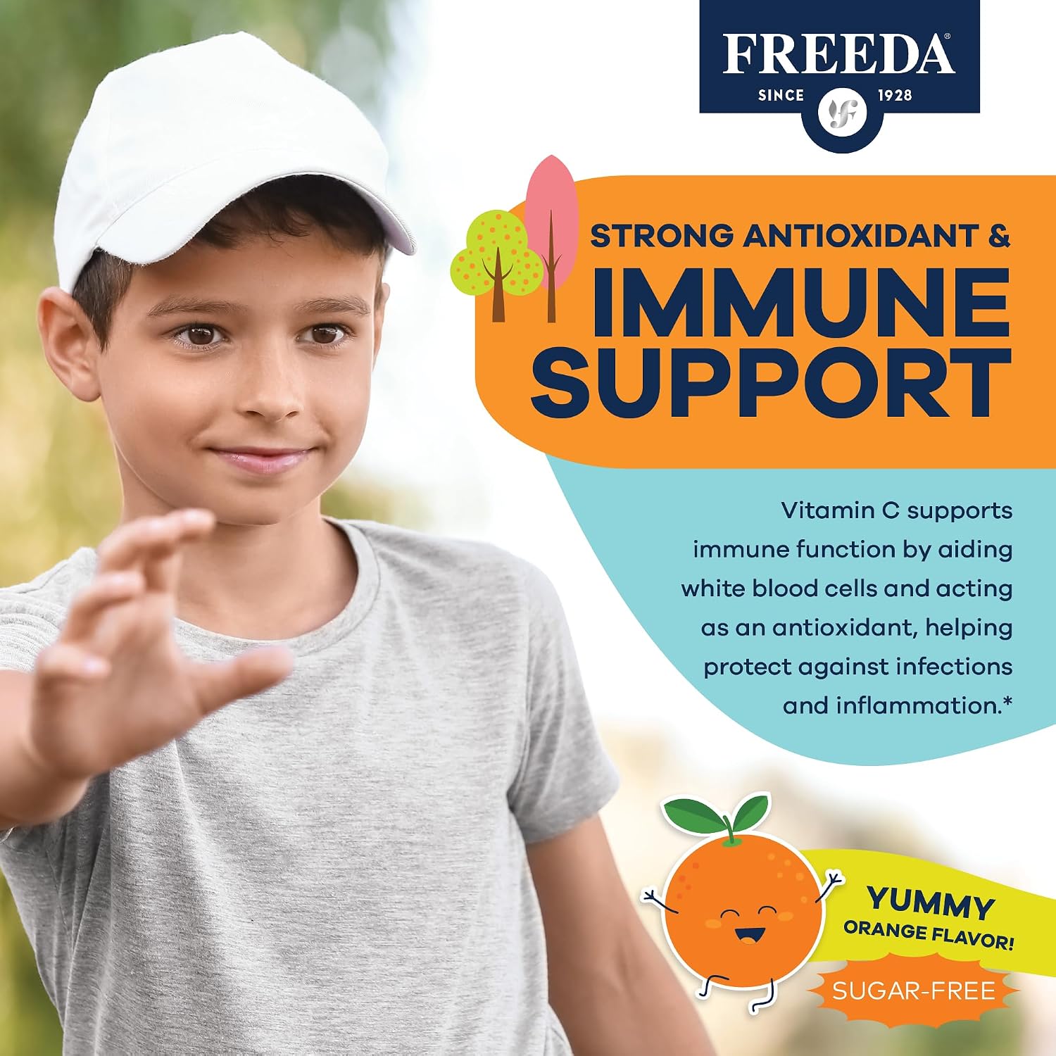 FREEDA Vitamin C Kids Gominolas de Vitamina C Sin Azúcar - Sabor Naranja - 60 Unidades