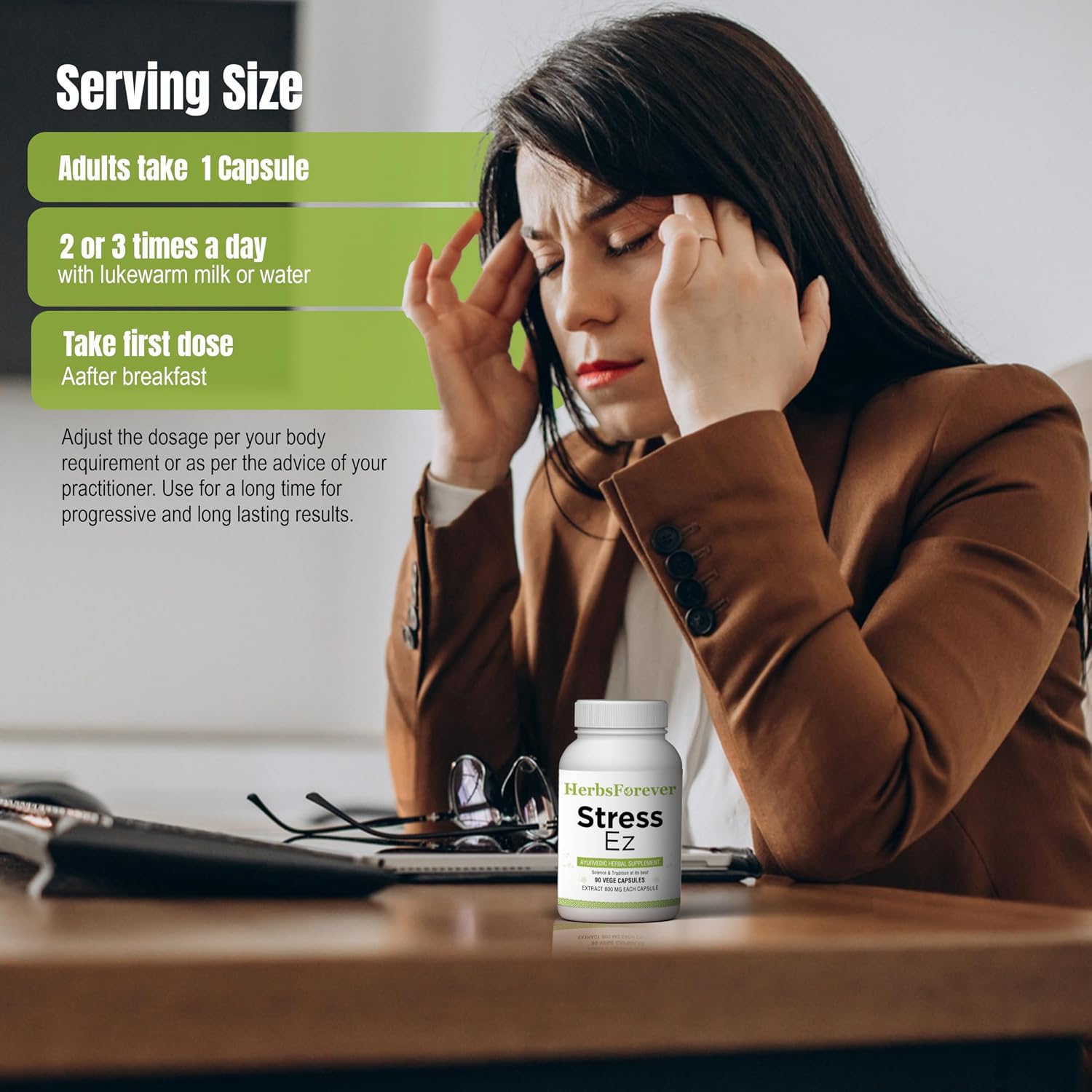 Herbsforever Stress Ez Capsules - Mind and Stress Supplement (90 Capsules)