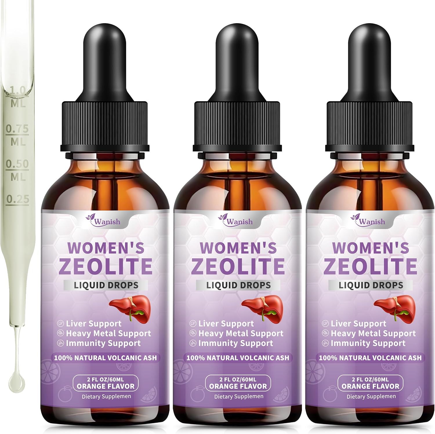 Premium Zeolite Drops para Mujer - 99%+ Ceniza Volcánica Natural Pura, Vegano, Sin OGM, Sin Azúcar - Apoya la Salud Inmunitaria, Metabolismo y Energía (177 ml)