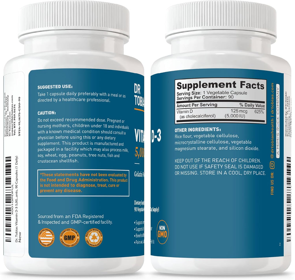 Dr. Tobias Vitamina D3 5000 IU – 90 Cápsulas