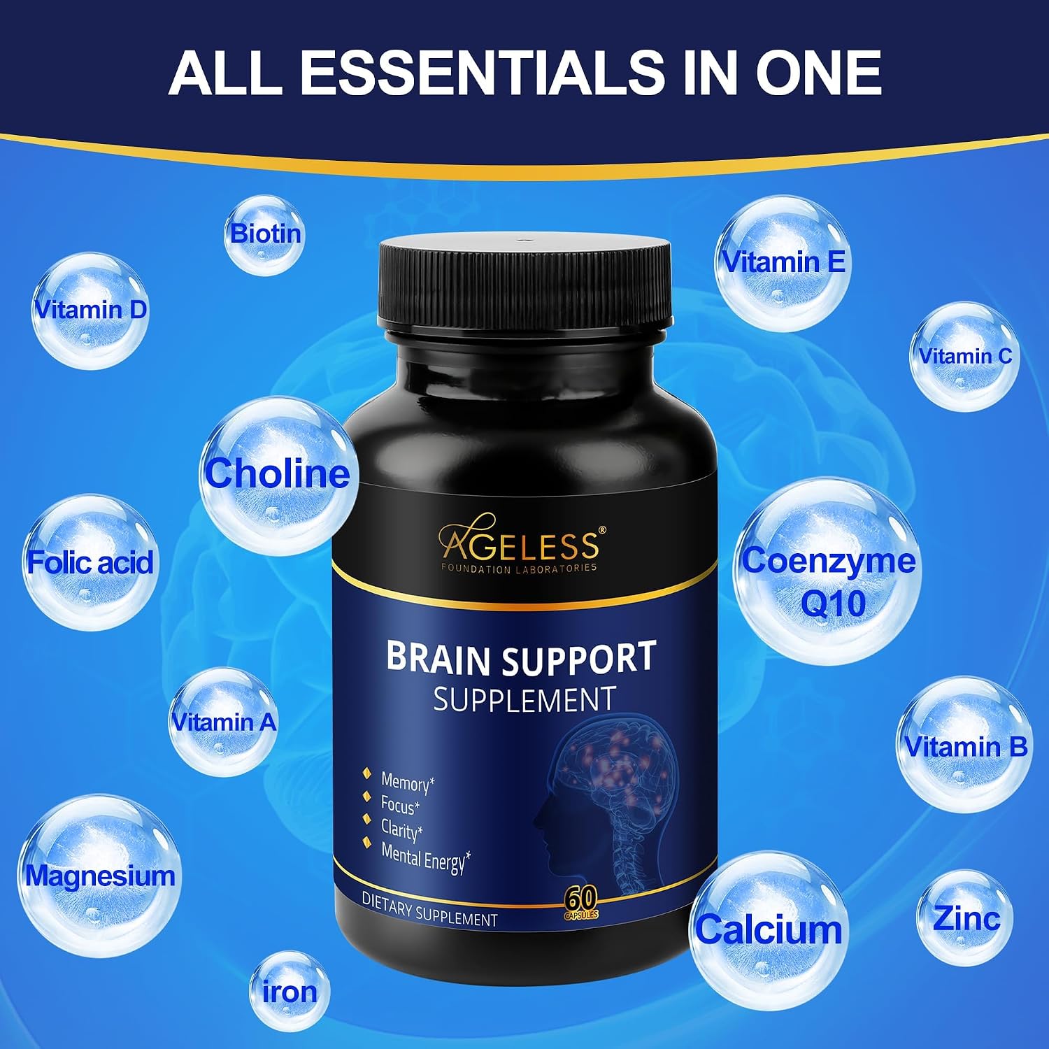 Ageless Brain – Suplemento para la Memoria y Concentración (60 Cápsulas)