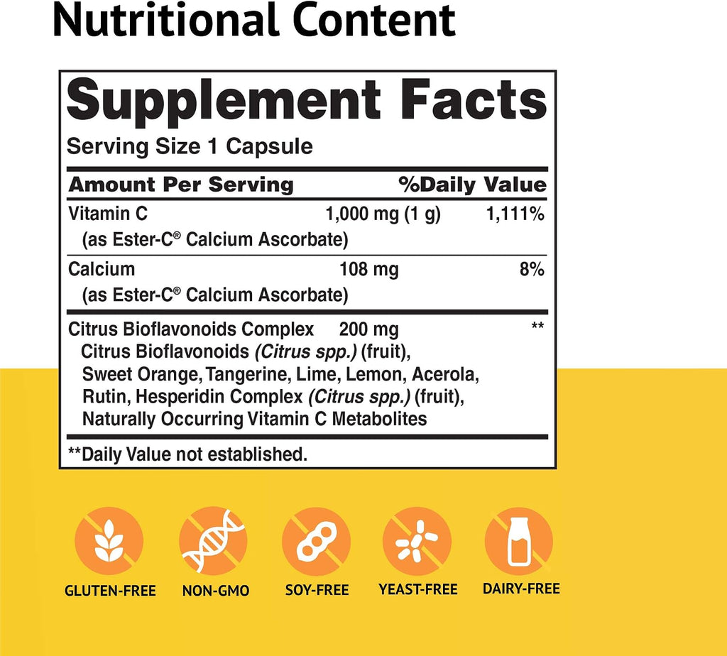 American Health Ester-C 1000 mg con Bioflavonoides – Apoyo Inmunitario 24h, Suave para el Estómago, 105 Cápsulas