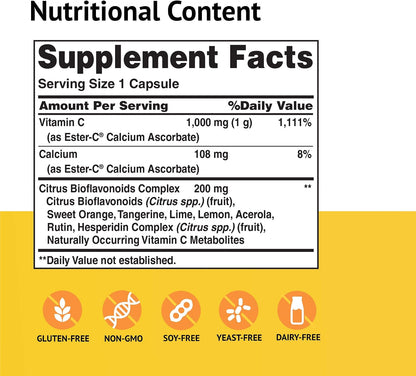 American Health Ester-C 1000 mg con Bioflavonoides – Apoyo Inmunitario 24h, Suave para el Estómago, 105 Cápsulas – Image 2