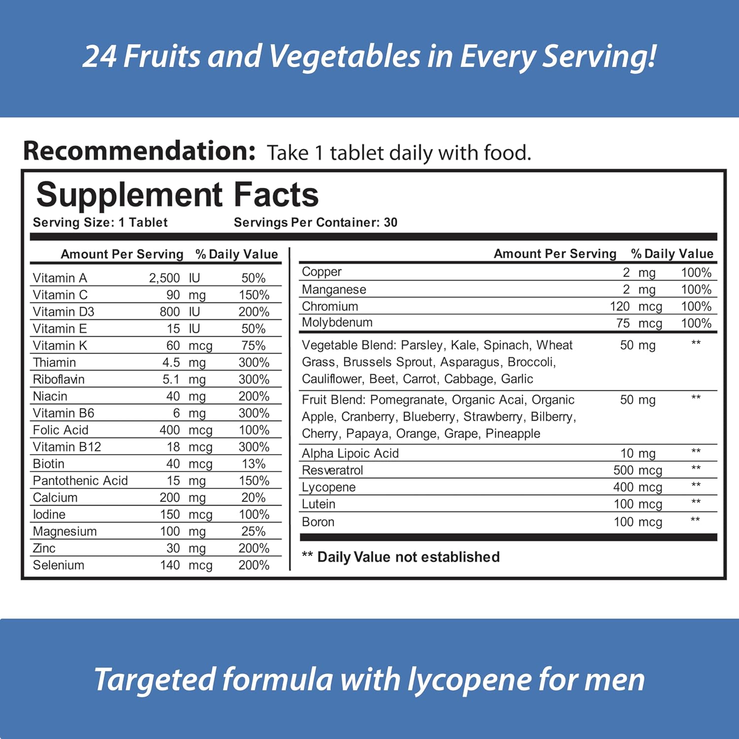 Reload! for Men Multivitamínico Natural con 24 Frutas y Verduras