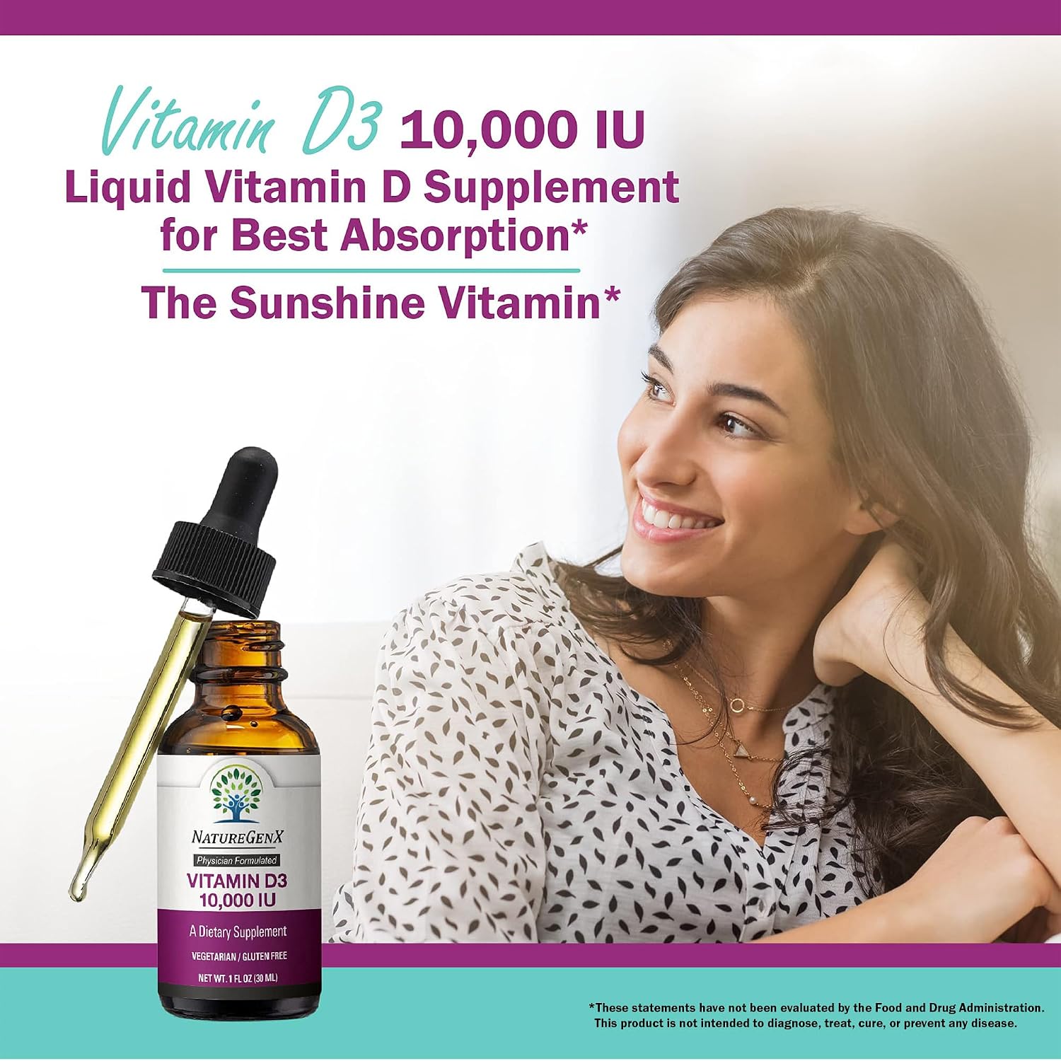 NatureGenX Vitamina D3 Líquida - 250 mcg - 30 ml - Vegano