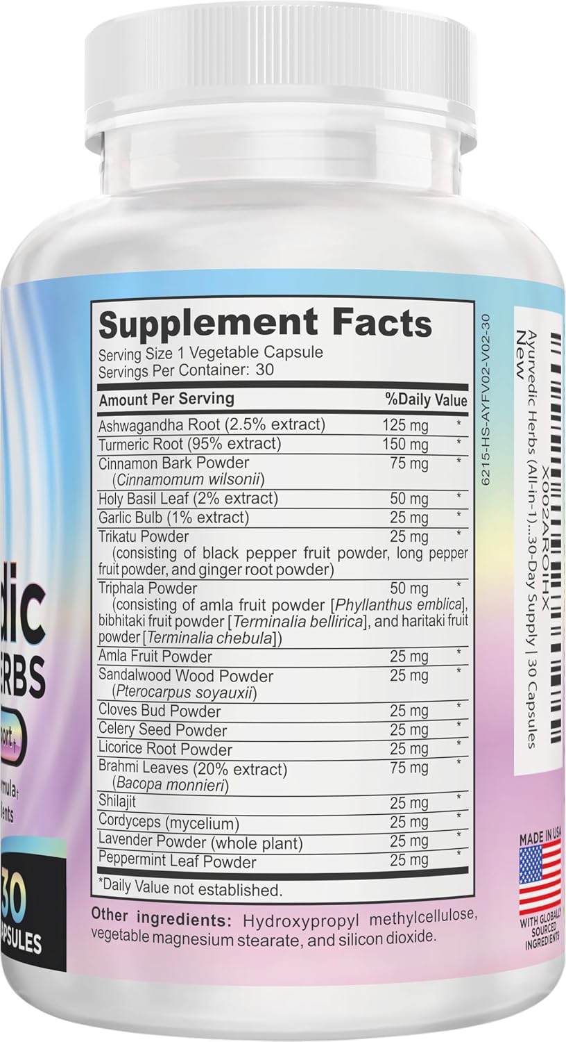 Elevate Recovery Supplements – Hierbas Ayurvédicas 17-en-1, 30 Cápsulas