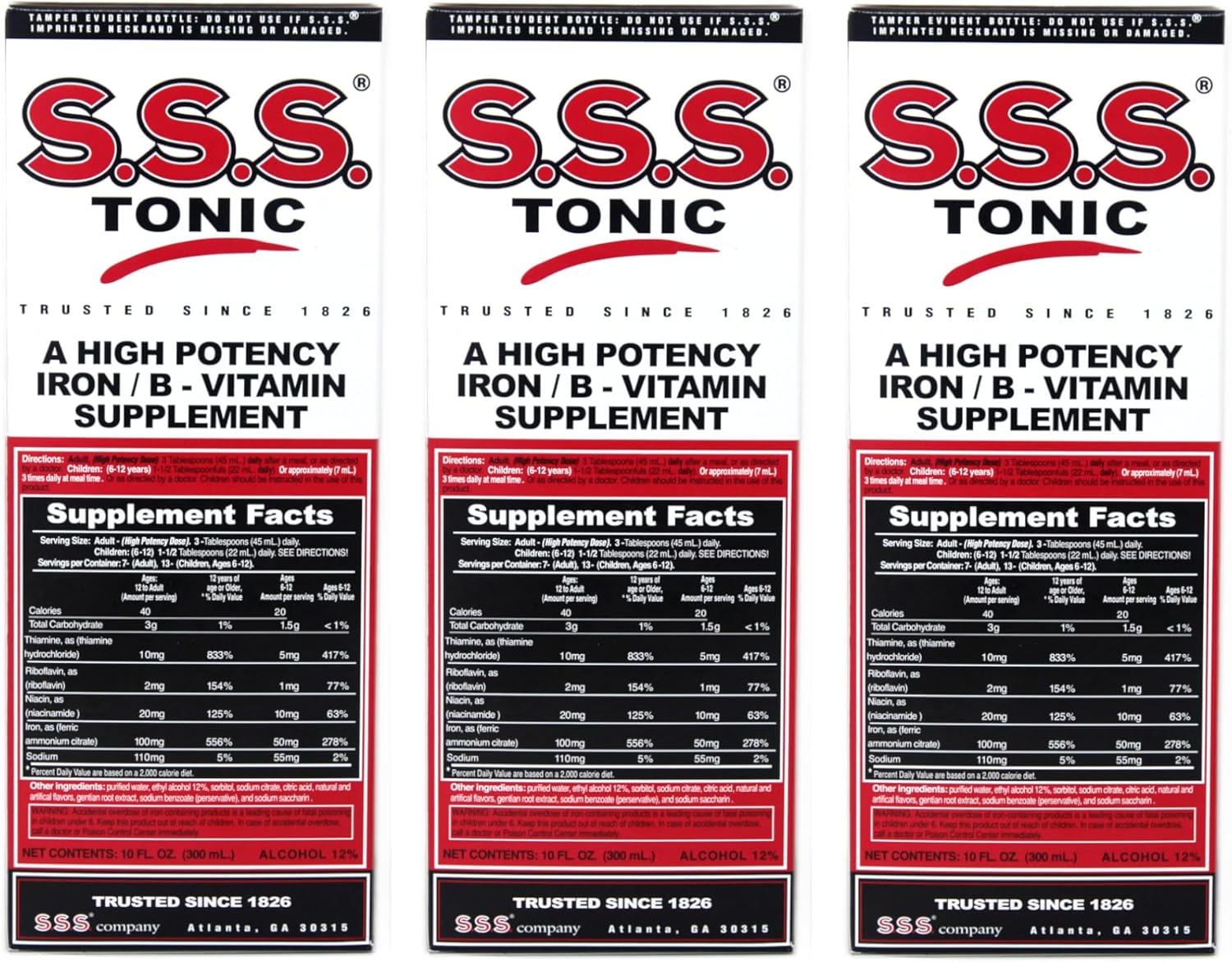 SSS Tonic Complejo Vitamínico con Hierro - Pack de 3 Botellas de 295 ml
