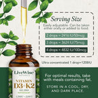 Live Wise Naturals Vitamin D3 K2 (MK-7) Mint Drops for Adults | 930 Drops, Ultra Concentrated Formula, 1208 IU, 25 MCG, Customizable Microdose Dropper, Calcium and Bone Support