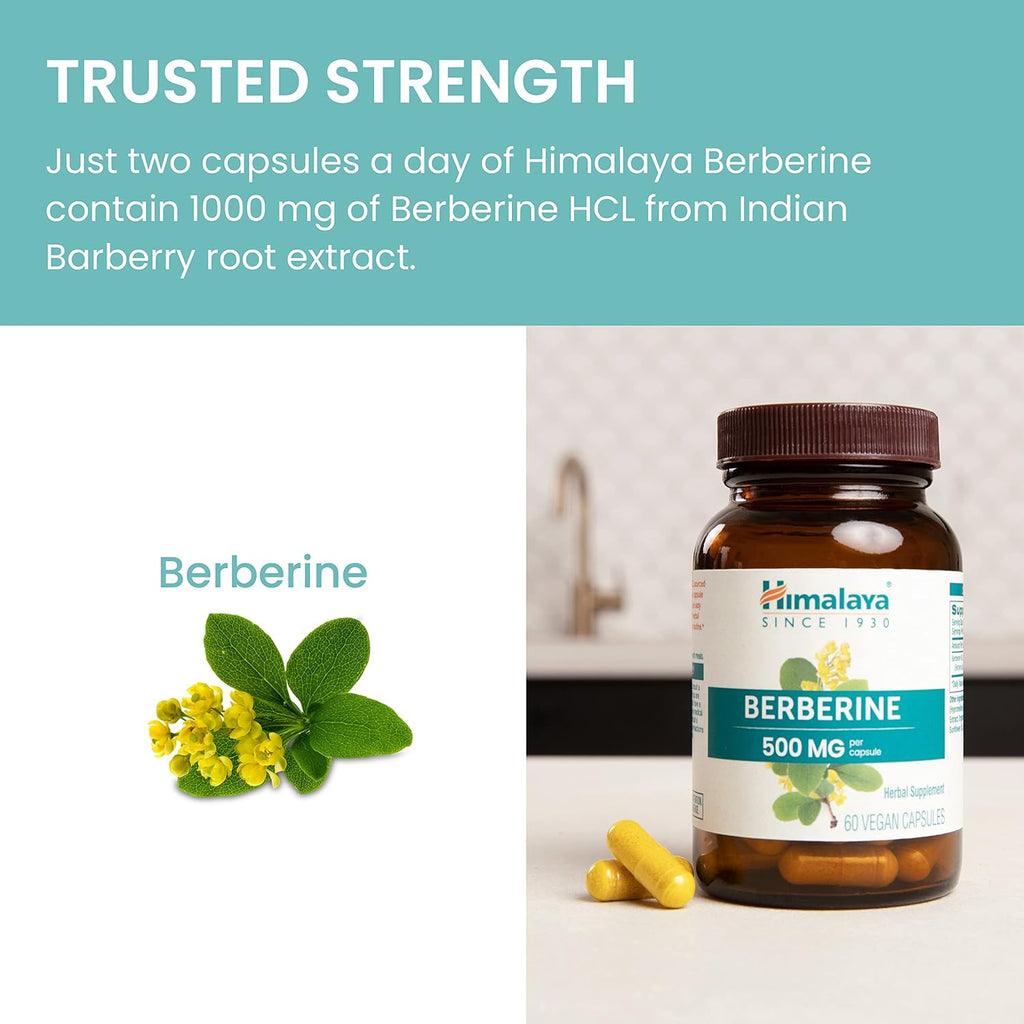 Himalaya Berberine 1000 mg - 60 Cápsulas Vegetales - Complemento Alimenticio Vegano sin Gluten