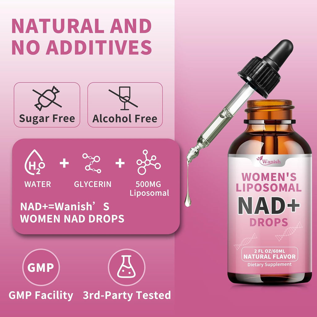 Wanish Liposomal NAD Líquido 500 mg para Mujeres - Nicotinamida, Vegano, Sin Azúcar, 60 ml