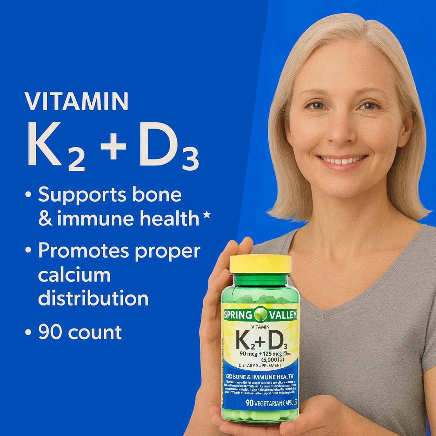 Vitamina D3 K2 5000 UI – 90 Cápsulas Vegetarianas, Alta Potencia D3 con K2, Fórmula para Huesos y Sistema Inmunológico (Pack de 3)