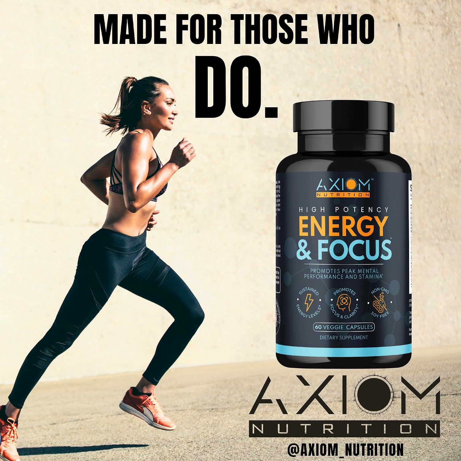 Axiom Nutrition Energy and Focus Extra Strength - 200mg Cafeína y Melena de León, 60 Cápsulas