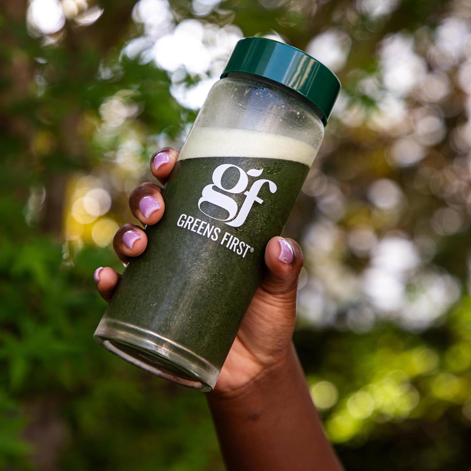 Greens First Gift Set - Edición Limitada con Jarra de Cristal y Polvo Verde Orgánico - 49 Superalimentos - Prebióticos, Probióticos y Enzimas Digestivas - Sin Lácteos, Vegano y No GMO - Menta - 30 Servicios