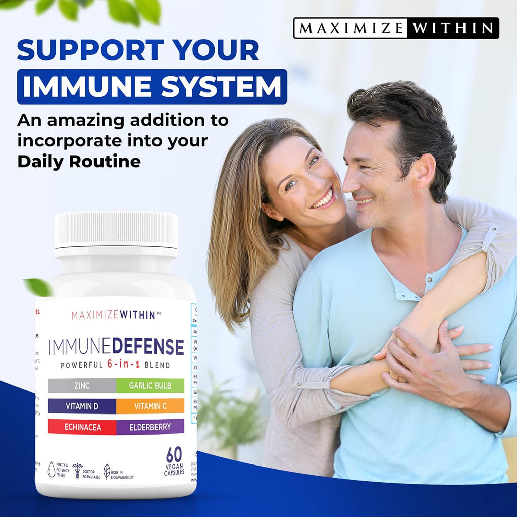 Maximize Within Powerful 6-en-1 Apoyo Inmunológico con Zinc, Vitamina C, Saúco, Vitamina D, Equinácea y Ajo, 60 Cápsulas