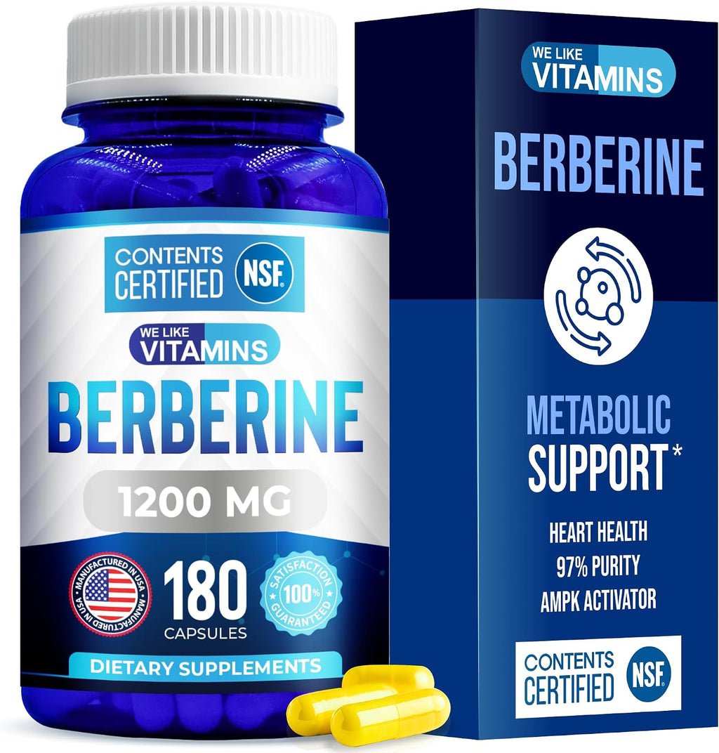 Berberina HCL 1200 mg, Certificado NSF, 180 Cápsulas Vegetales