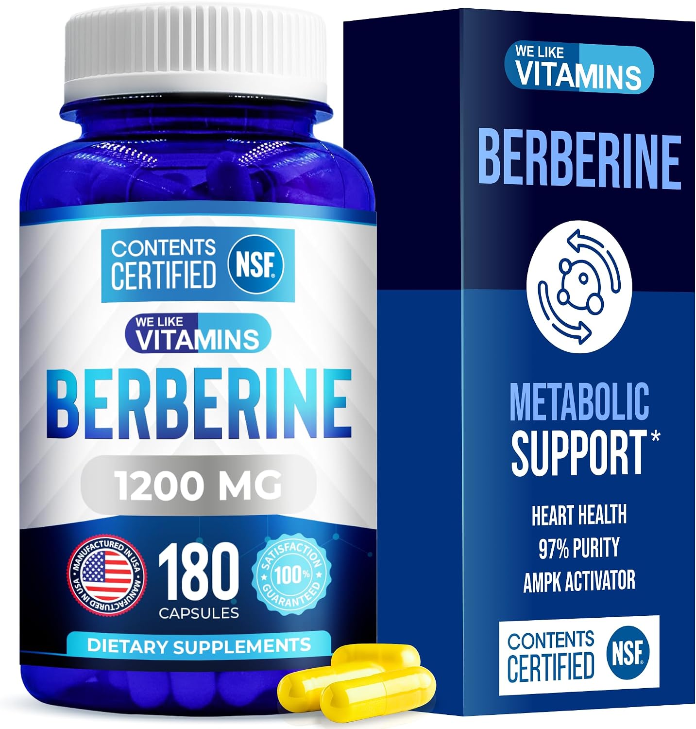 Berberina HCL 1200 mg, Certificado NSF, 180 Cápsulas Vegetales