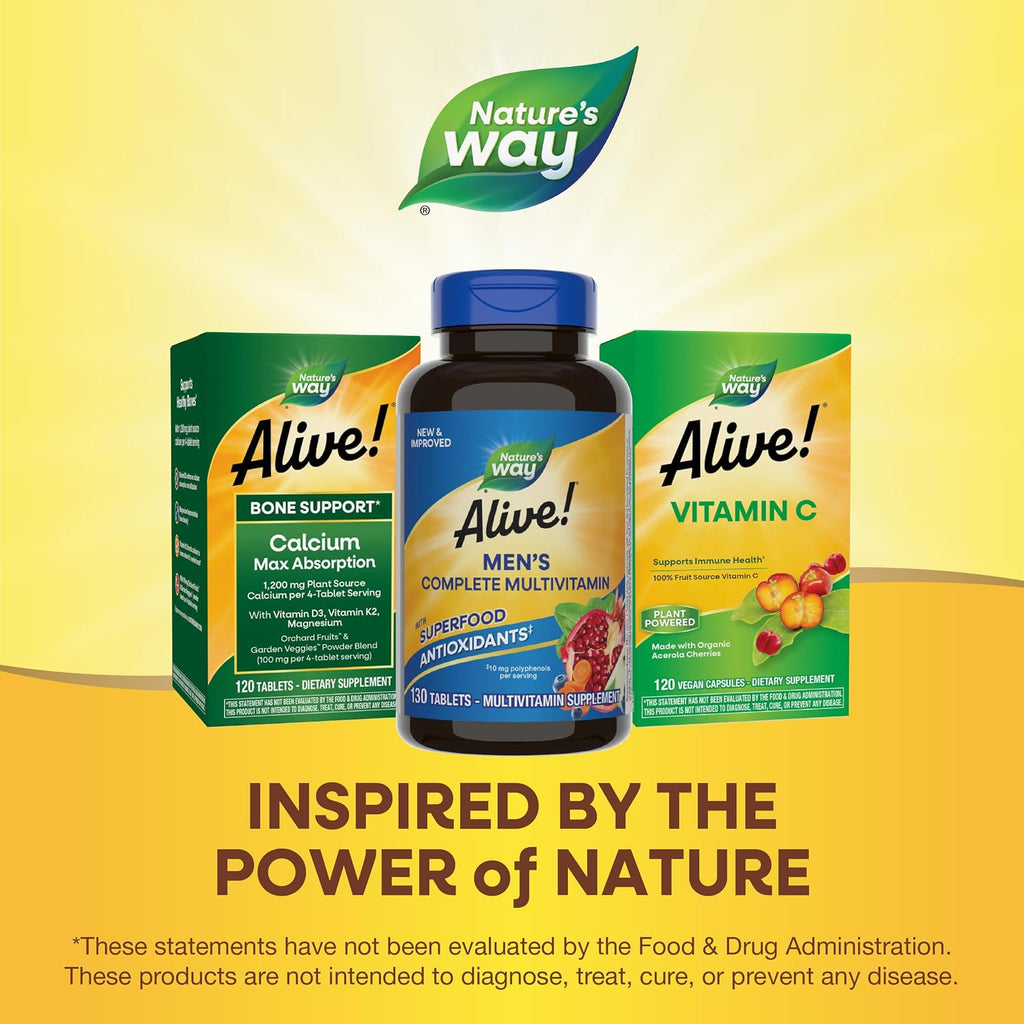 Nature's Way Alive! Multivitamínico Diario Completo para Hombres - Apoya el Metabolismo Energético y la Función Muscular - con Vitaminas B - Sin Gluten - 130 Comprimidos