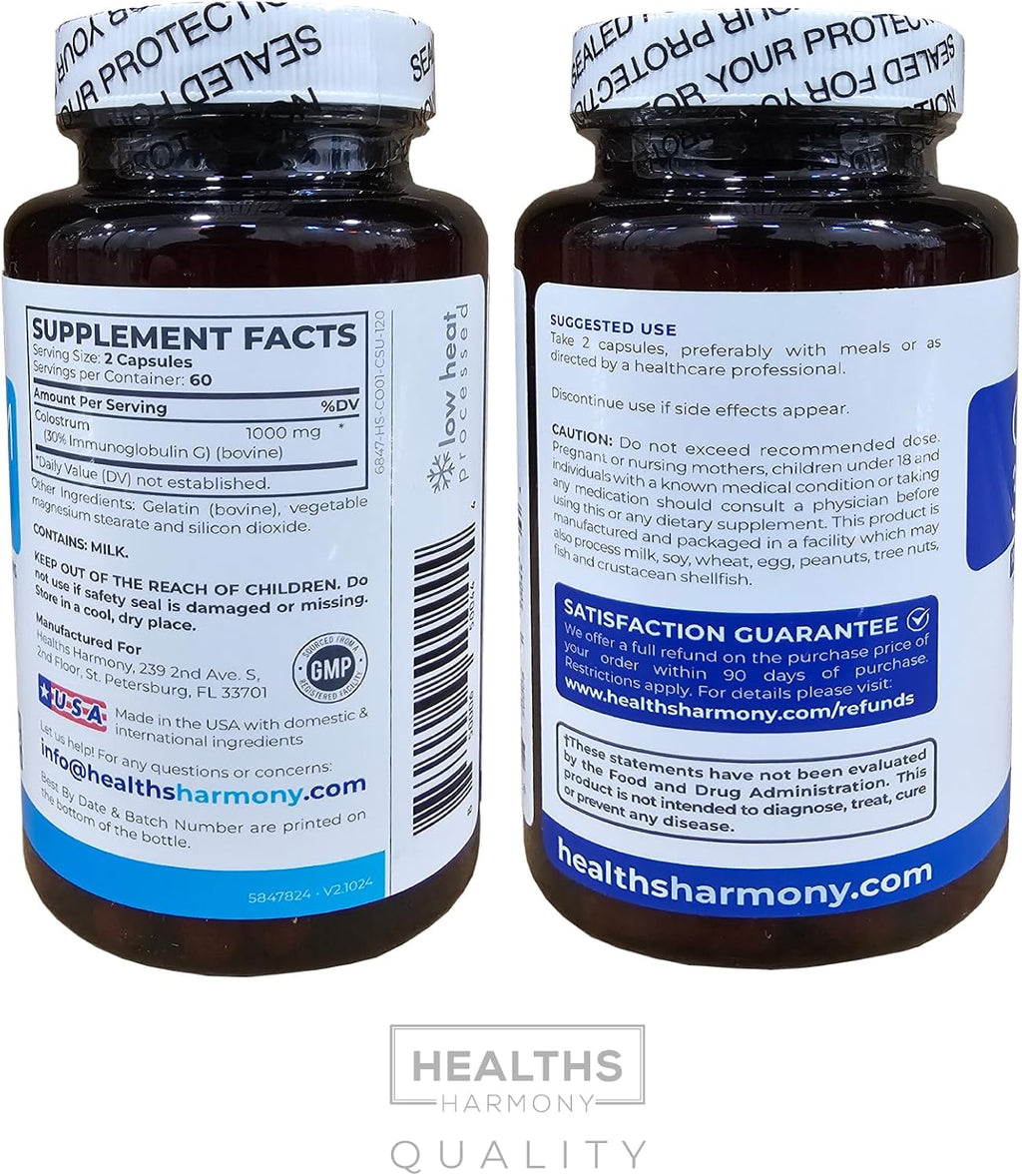 Calostro Bovino para Mujeres - 1000mg por Dosis con 30% IgG - Procesado a Baja Temperatura - 120 Cápsulas