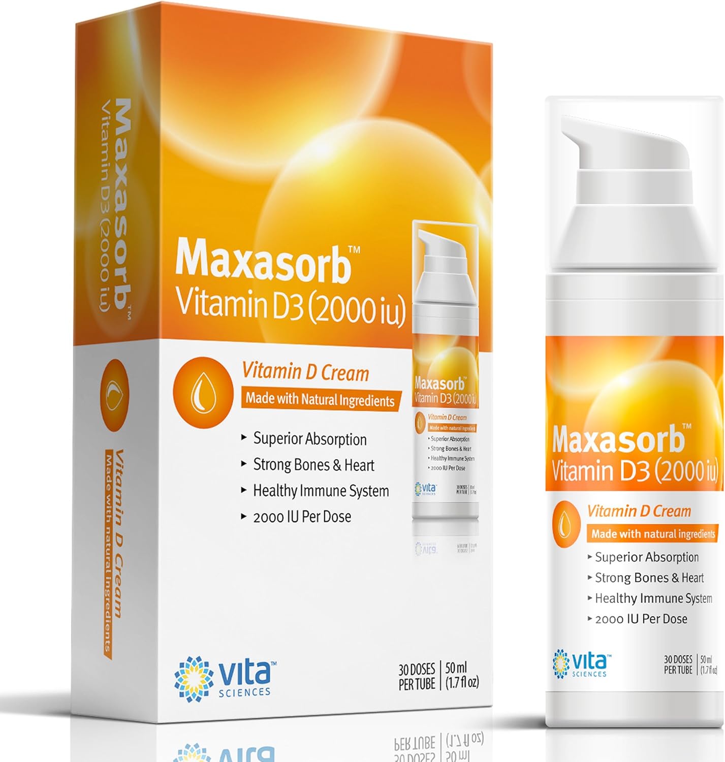 Vita Sciences Maxasorb Vitamin D3 Cream 2000 IU – Topical, Fast Absorption, 1.7 oz