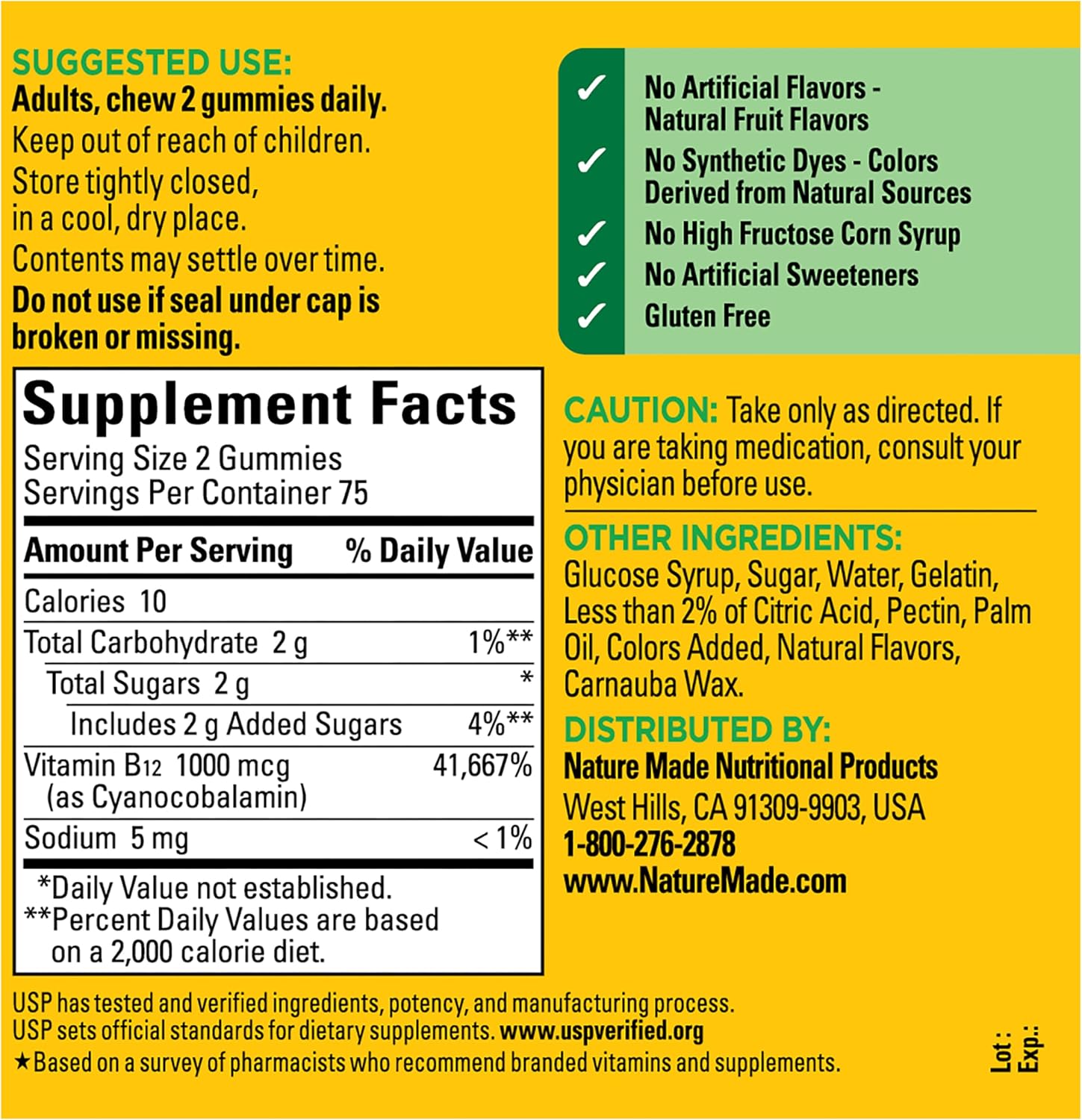 Nature Made Vitamin B12 Gominolas 1000 mcg, 150 Gominolas (75 Días)