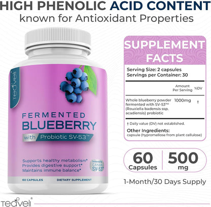 Teaveli Probiotic Blueberry Supplement con Arándanos Silvestres – 1000 mg/Serving – 60 Cápsulas – Image 2