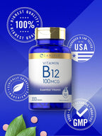 Carlyle Vitamina B12 100 mcg | 200 Comprimidos | Suplemento Esencial | Vegano, Sin OMG y Sin Gluten