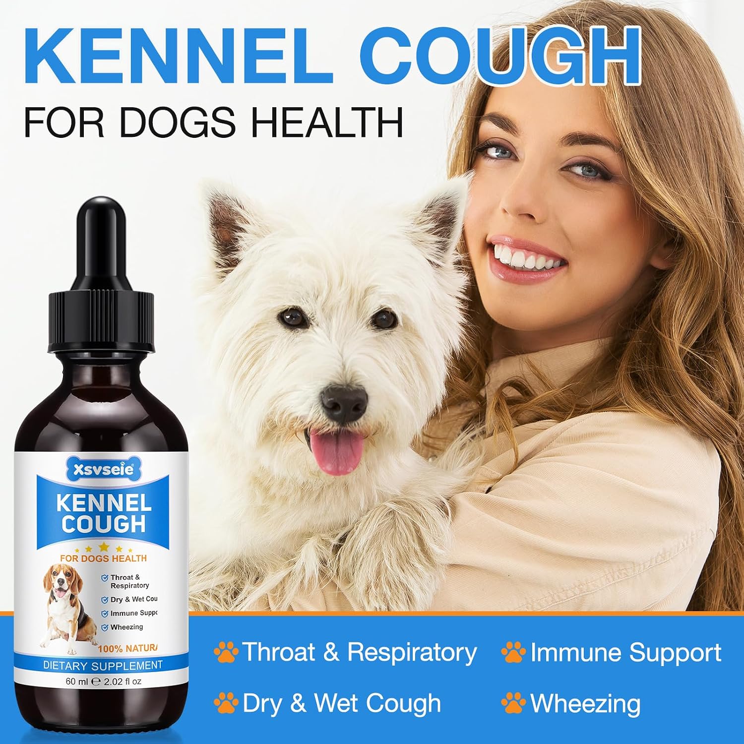 Xsvseie Gotas para la Tos de las Perreras - Suplemento Herbal Natural para Perros