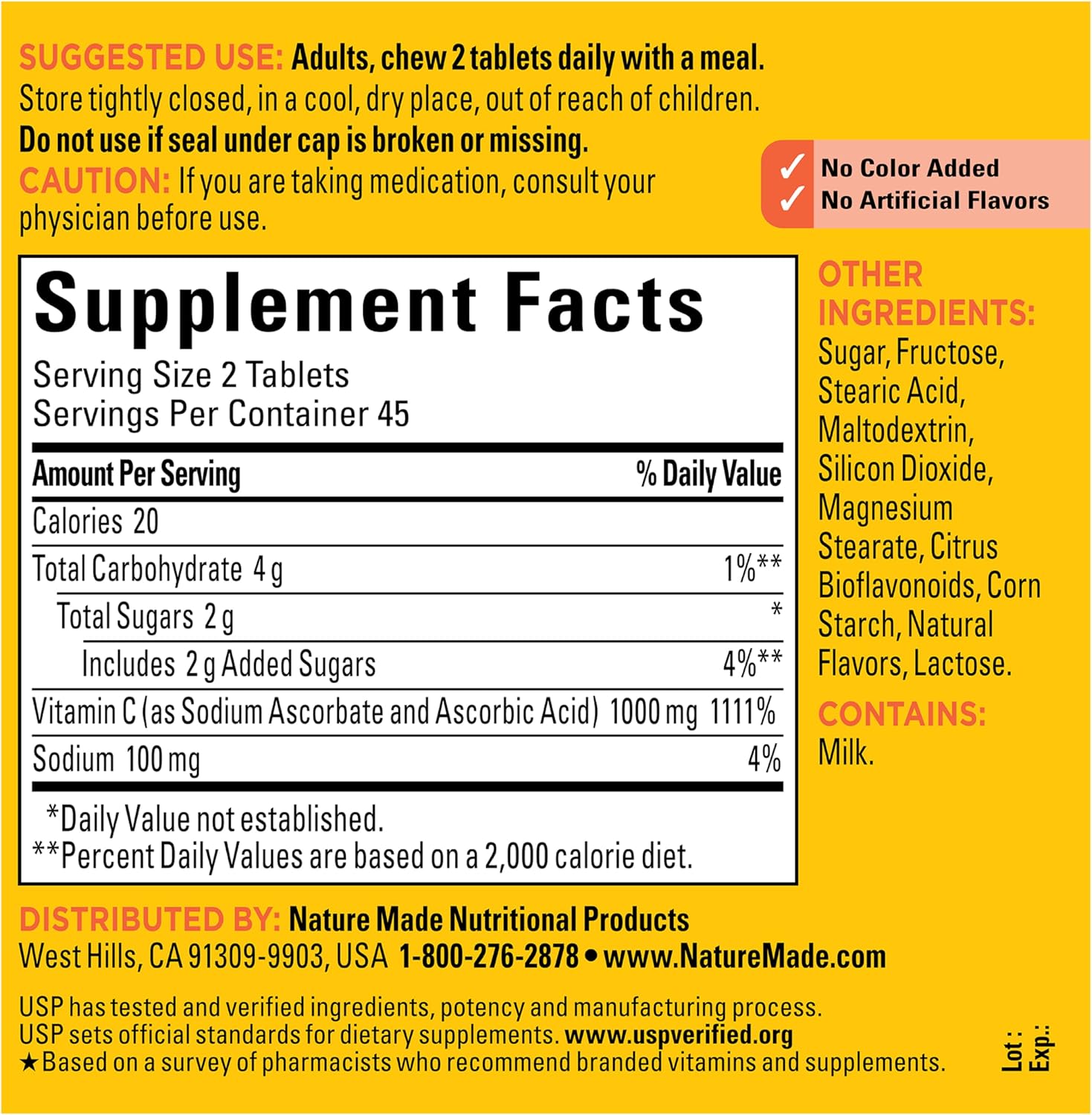 Nature Made Vitamina C Masticable Dosis Extra 1000 mg, 90 Comprimidos