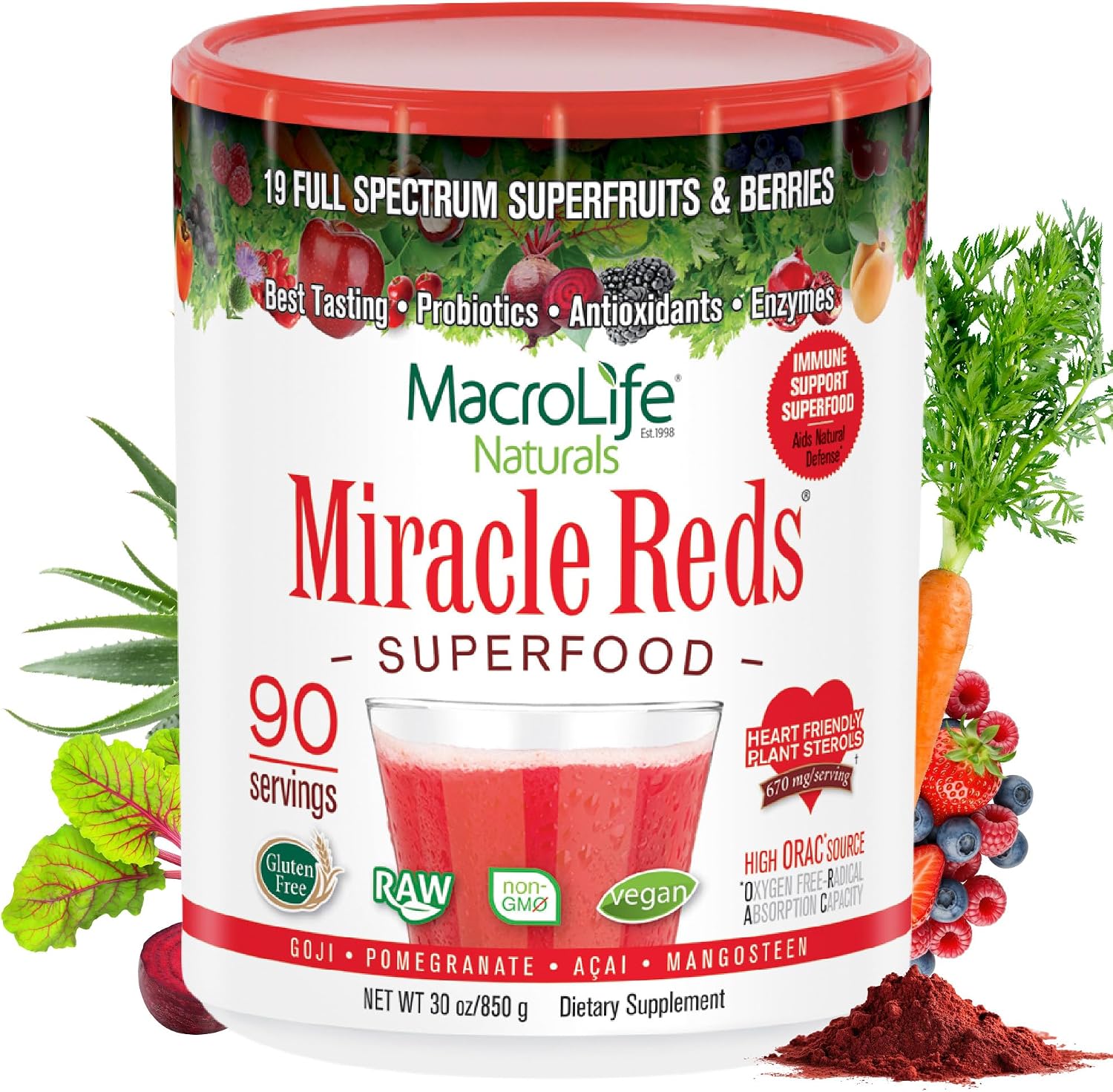 MacroLife Naturals Miracle Reds Superfood en Polvo - 12 Sobres