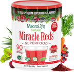 MacroLife Naturals Miracle Reds Superfood Powder - 19 Superfrutas, Probióticos y Enzimas - 12 Sobres