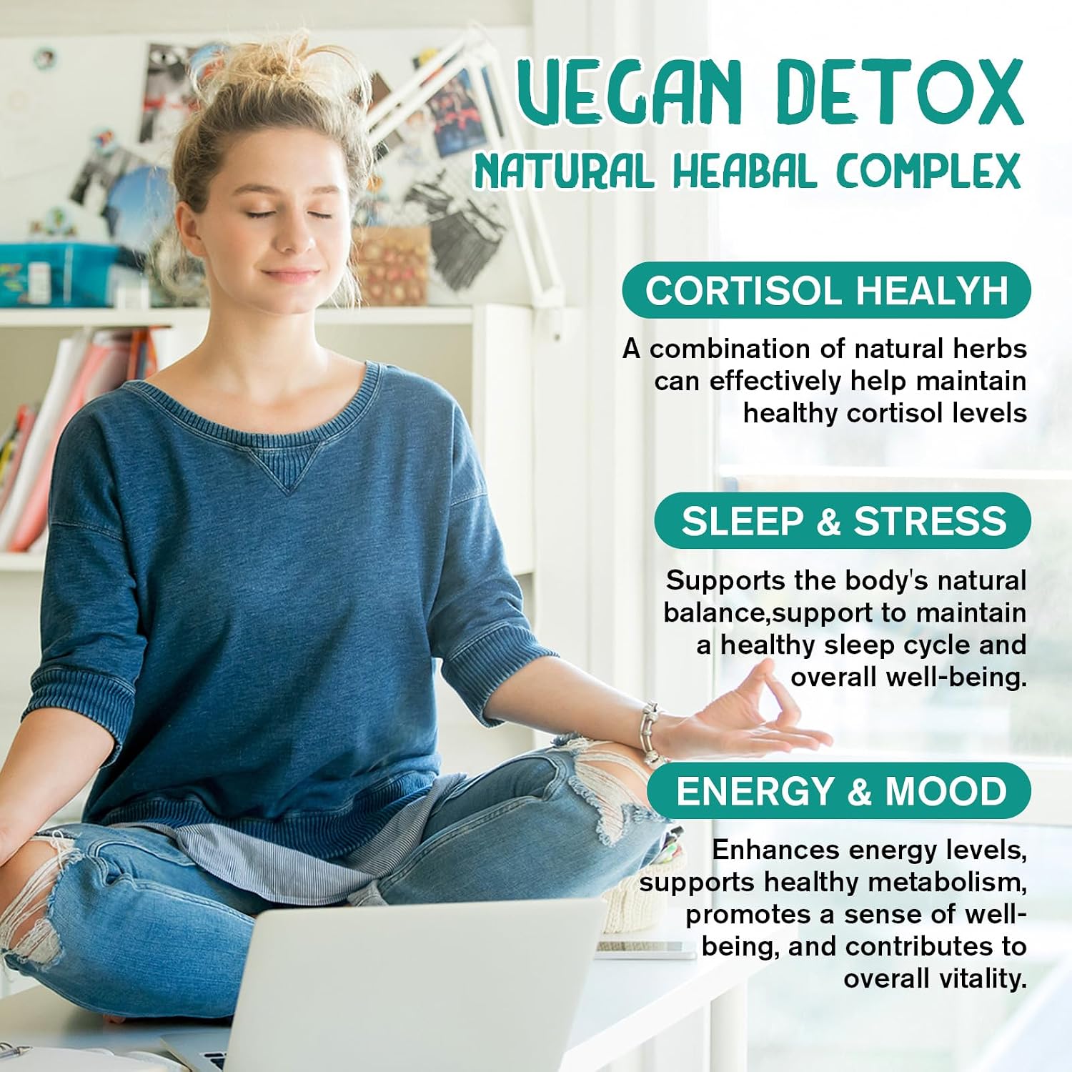 Suplemento de Cortisol para Mujeres y Hombres | 60 Días | Ashwagandha, Rhodiola, Magnesio | Vegano