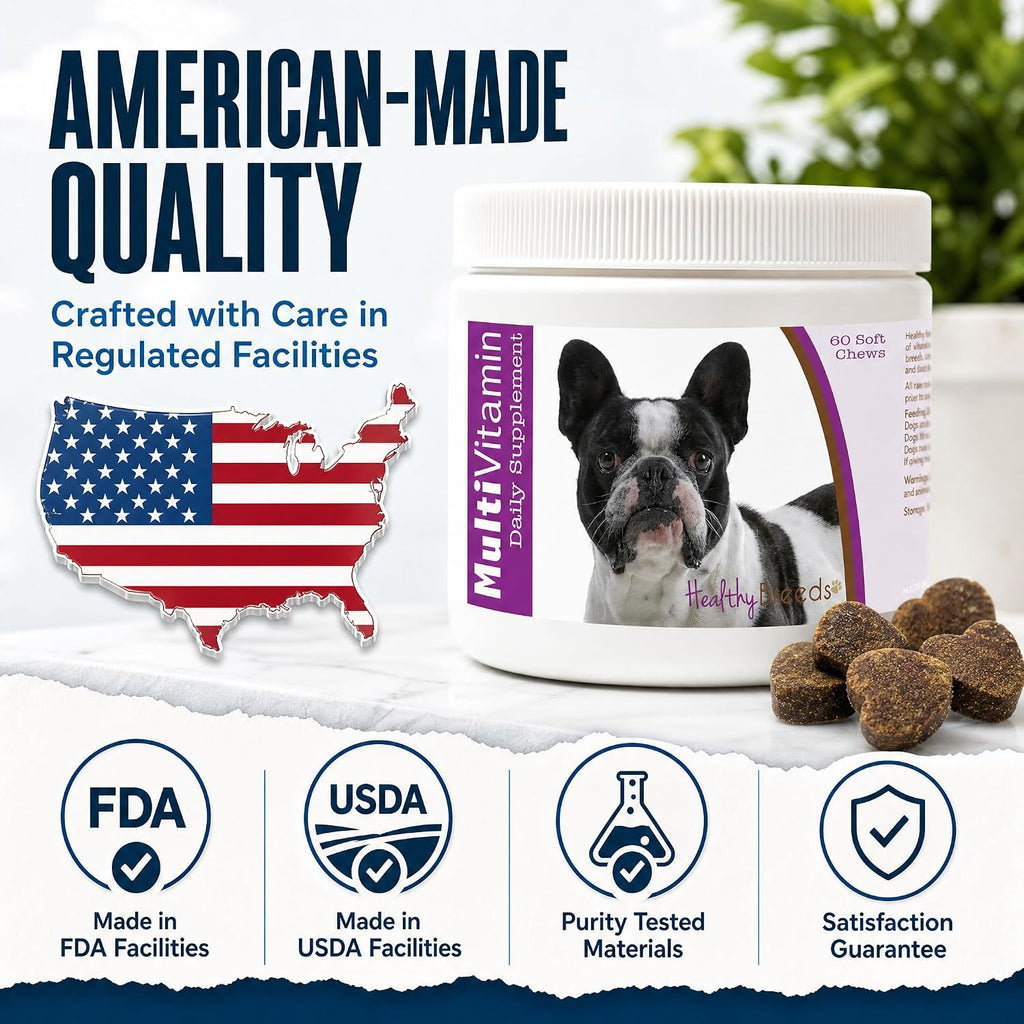 Healthy Breeds French Bulldog Multivitamínico Todo en Uno Masticable Suave – 120 Unidades