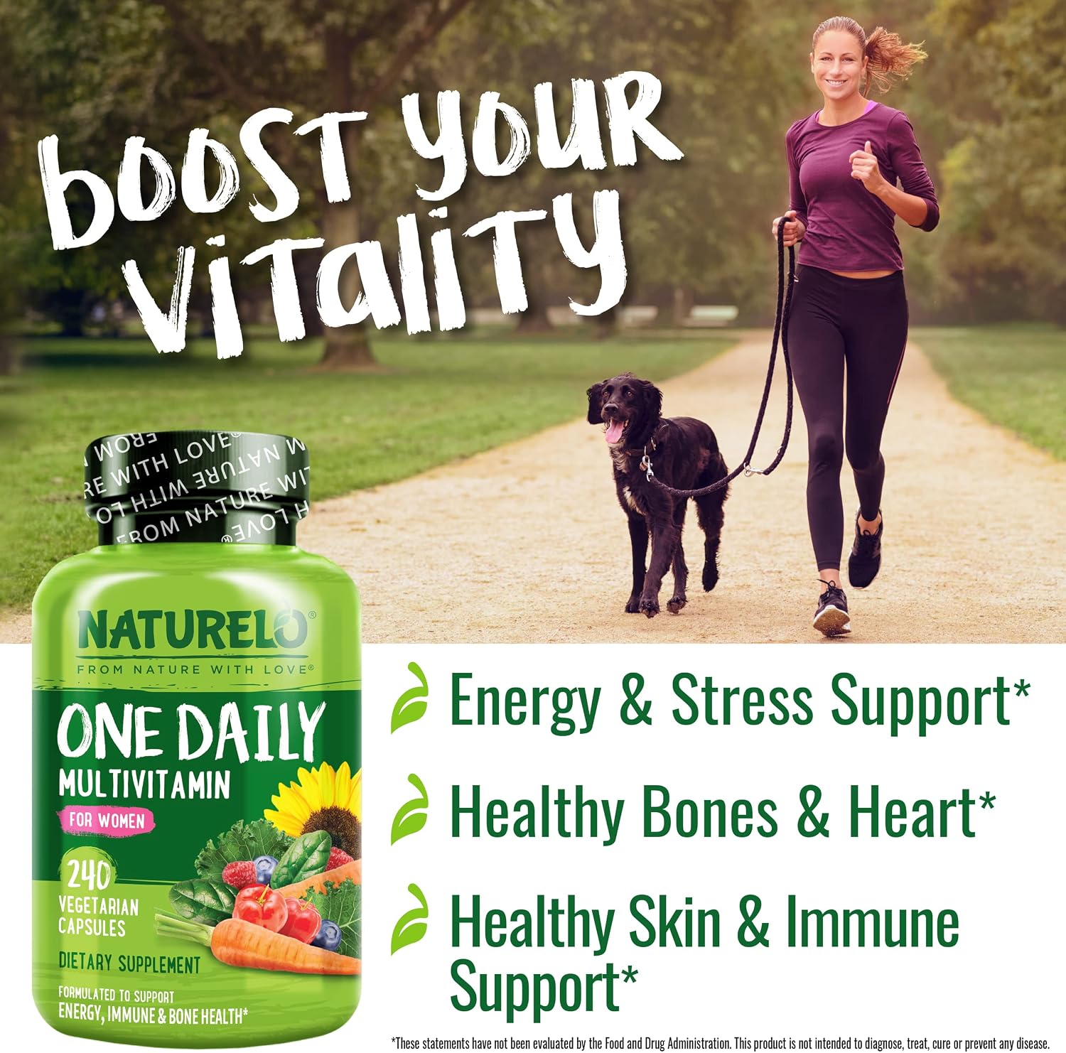 NATURELO Multivitamínico Diario para Mujeres - 240 Cápsulas - con Vitamina B12, Complejo B Activo, Extractos Vegetales, Sin OMG, Vegano - 8 Meses de Suministro